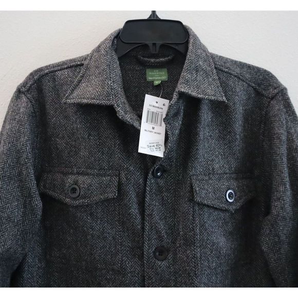 Sid Mashburn Men's Sz M Gray/Black Wool Tweed Herringbone Military Jacket $595 - Picture 5 of 8